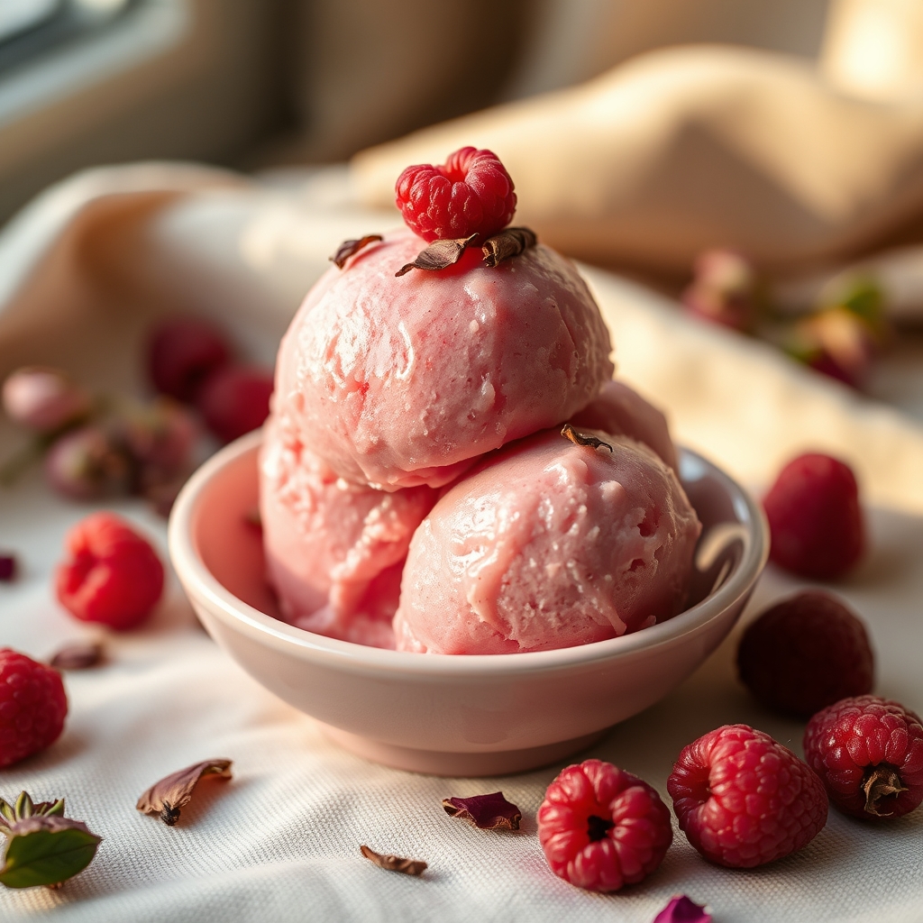 Raspberry rose petal sorbet at La Cigale Chelsea Quebec