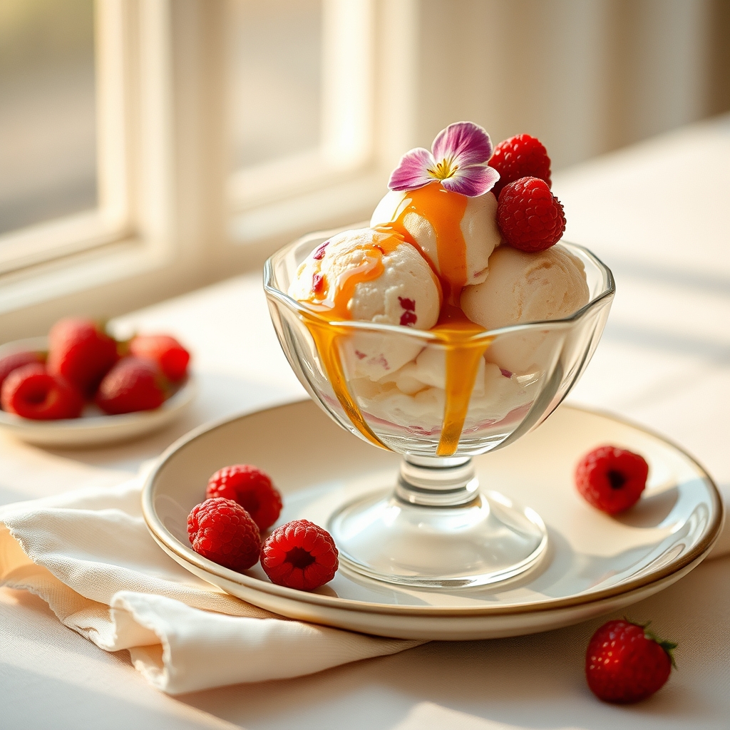 House sundae with strawberry, vanilla and maple at La Cigale Ice Cream, Chelsea Quebec